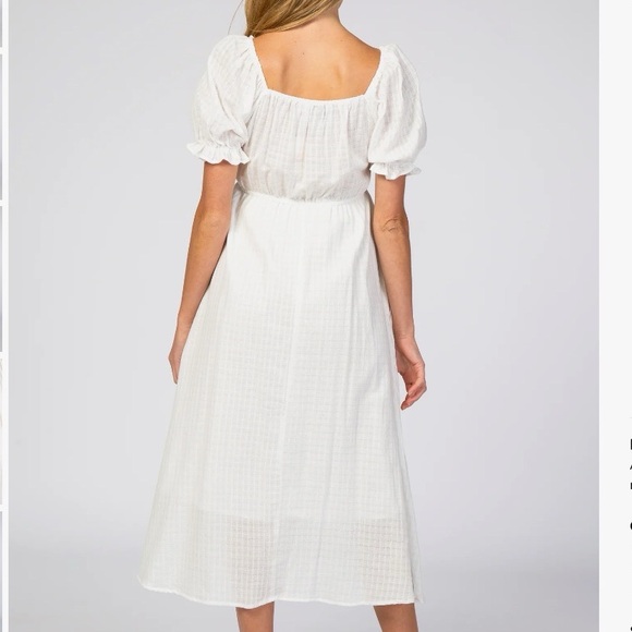 White Smocked Puff Sleeve Maternity Midi Dress (S) - Picture 8 of 8